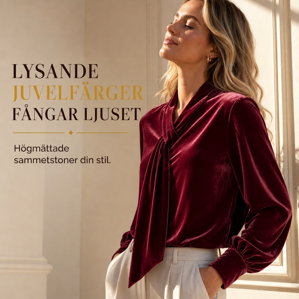 Sammetsblus Dam med Knytkrage – Elegant Långärmad Blus