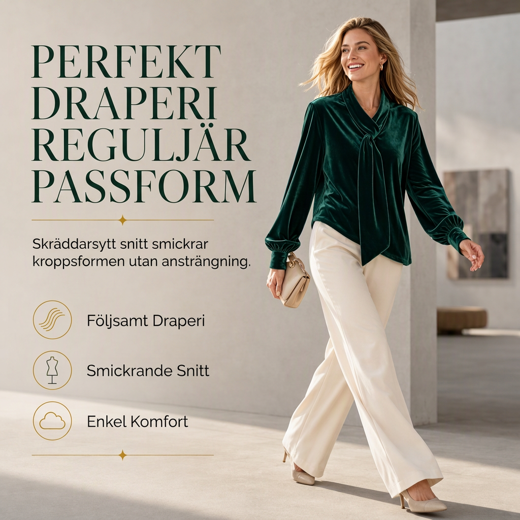 Sammetsblus Dam med Knytkrage – Elegant Långärmad Blus