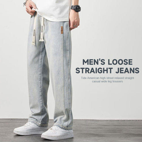 Baggy Jeans Herr – Vida Raka Jeans med Dragsko i Midjan