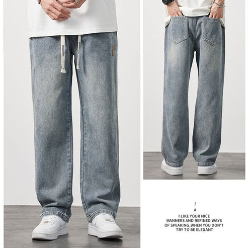Baggy Jeans Herr – Vida Raka Jeans med Dragsko i Midjan