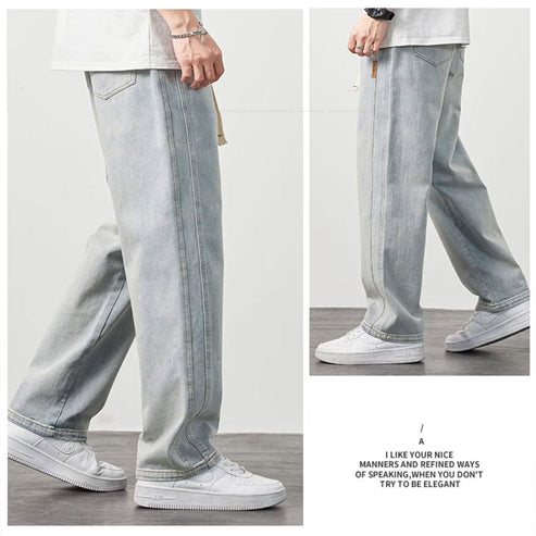 Baggy Jeans Herr – Vida Raka Jeans med Dragsko i Midjan