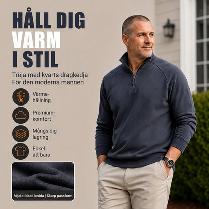 Herrtröja med Kvartsdragkedja & Ståkrage – Mjuk och Bekväm