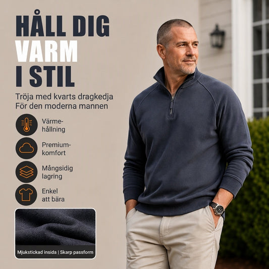 Herrtröja med Kvartsdragkedja & Ståkrage – Mjuk och Bekväm