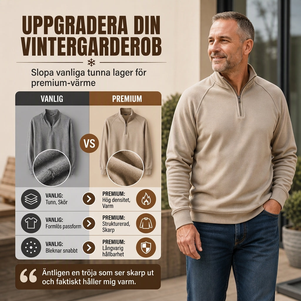 Herrtröja med Kvartsdragkedja & Ståkrage – Mjuk och Bekväm