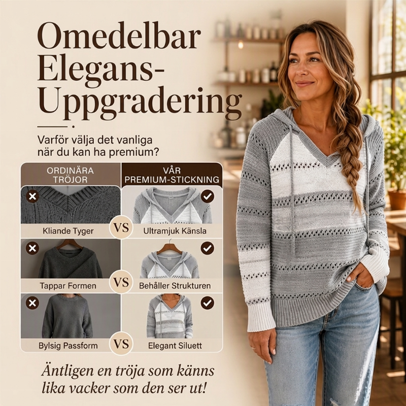 💰 Halva Priset!🌈Öppenstickad Huvtröja Dam med V-ringning – Mjuk Stickad Vardagströja
