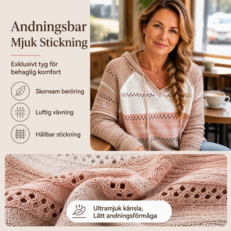 💰 Halva Priset!🌈Öppenstickad Huvtröja Dam med V-ringning – Mjuk Stickad Vardagströja