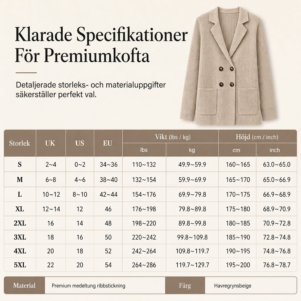 Dubbelknäppt Stickad Kofta Dam – Ribbad med Slagkrage & Fickor