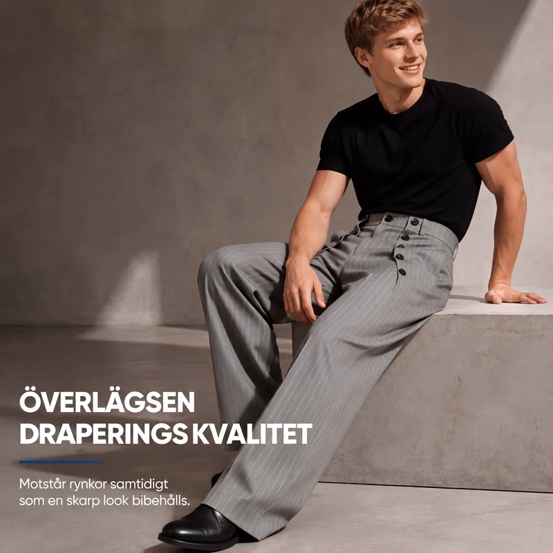 Kostymbyxor Herr med Hög Midja – Vida Byxor med Dubbla Knapprader