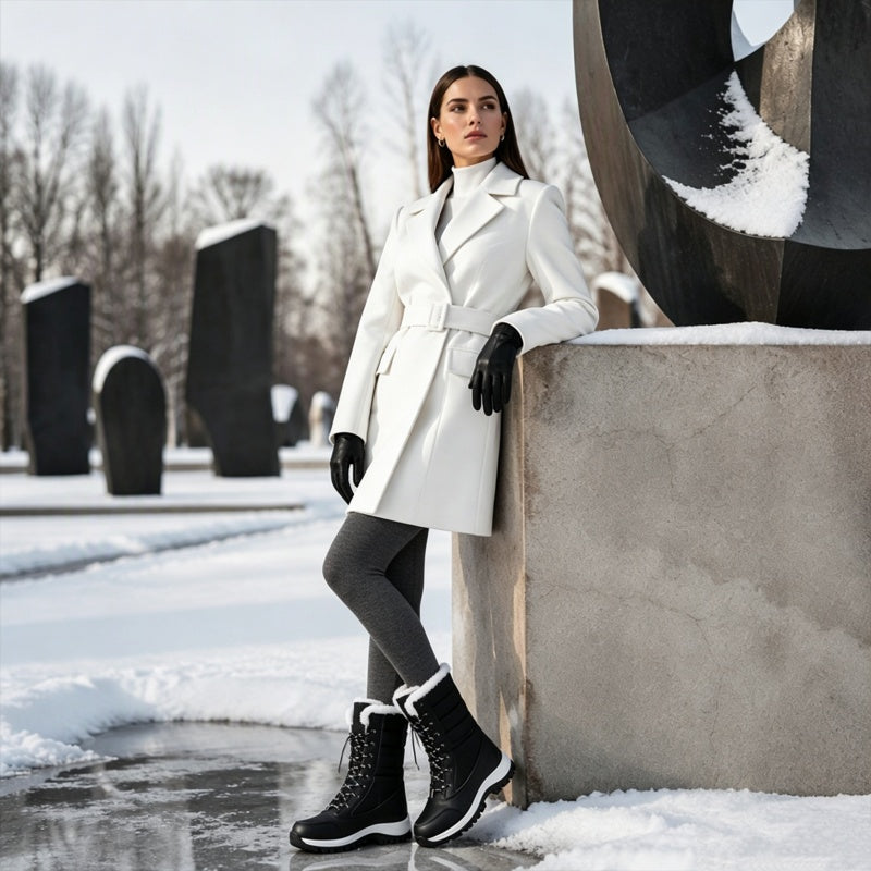 👢 Varmfodrade snökängor för dam – mellanhöga med snörning och greppvänlig sula❄️