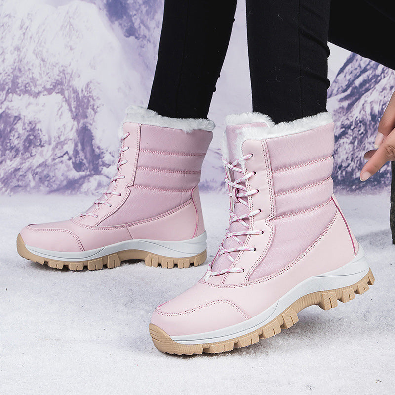 👢 Varmfodrade snökängor för dam – mellanhöga med snörning och greppvänlig sula❄️