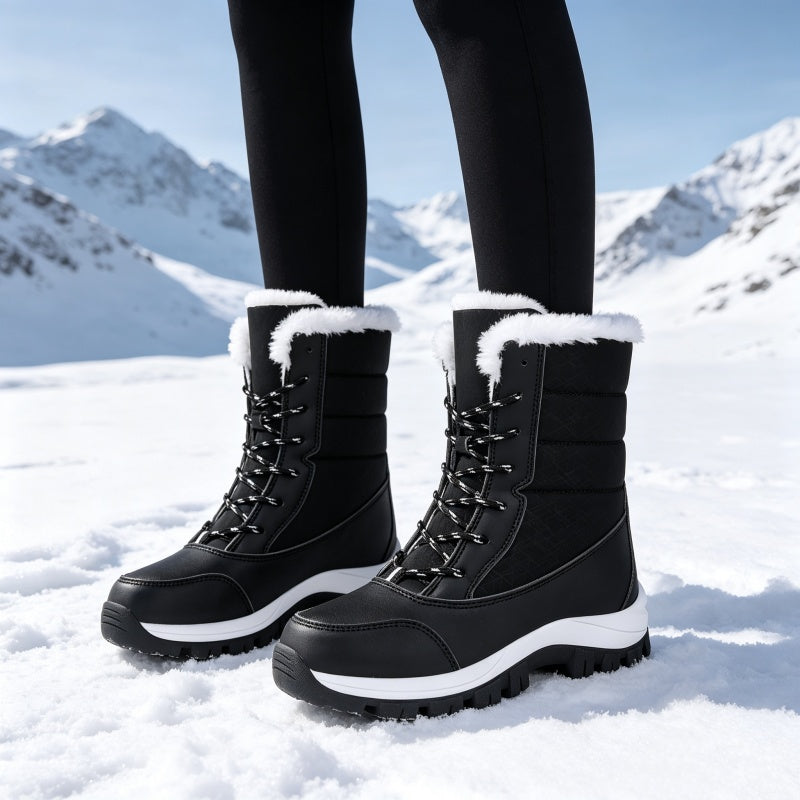 👢 Varmfodrade snökängor för dam – mellanhöga med snörning och greppvänlig sula❄️