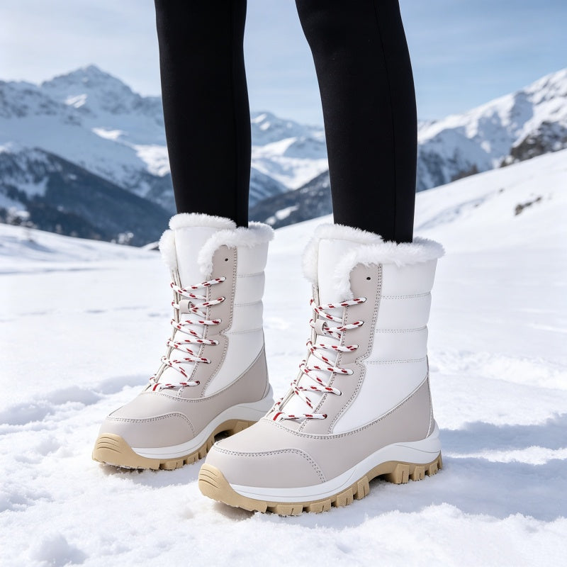 👢 Varmfodrade snökängor för dam – mellanhöga med snörning och greppvänlig sula❄️