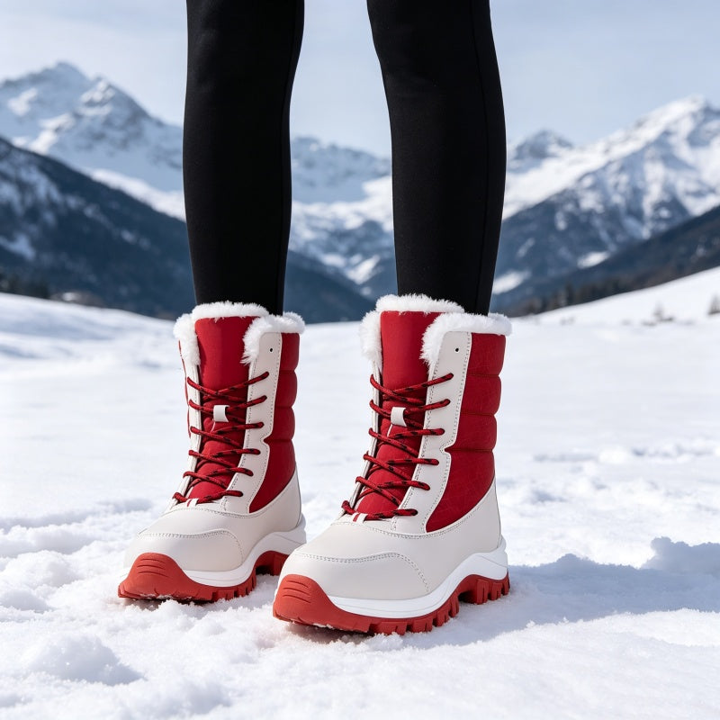 👢 Varmfodrade snökängor för dam – mellanhöga med snörning och greppvänlig sula❄️