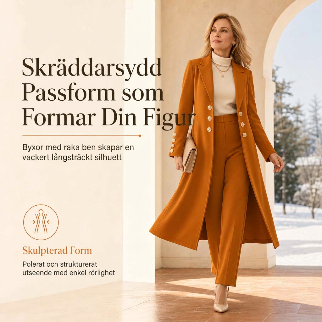 🍂Stickat set för dam med dubbelknäppt kappa och raka byxor✨
