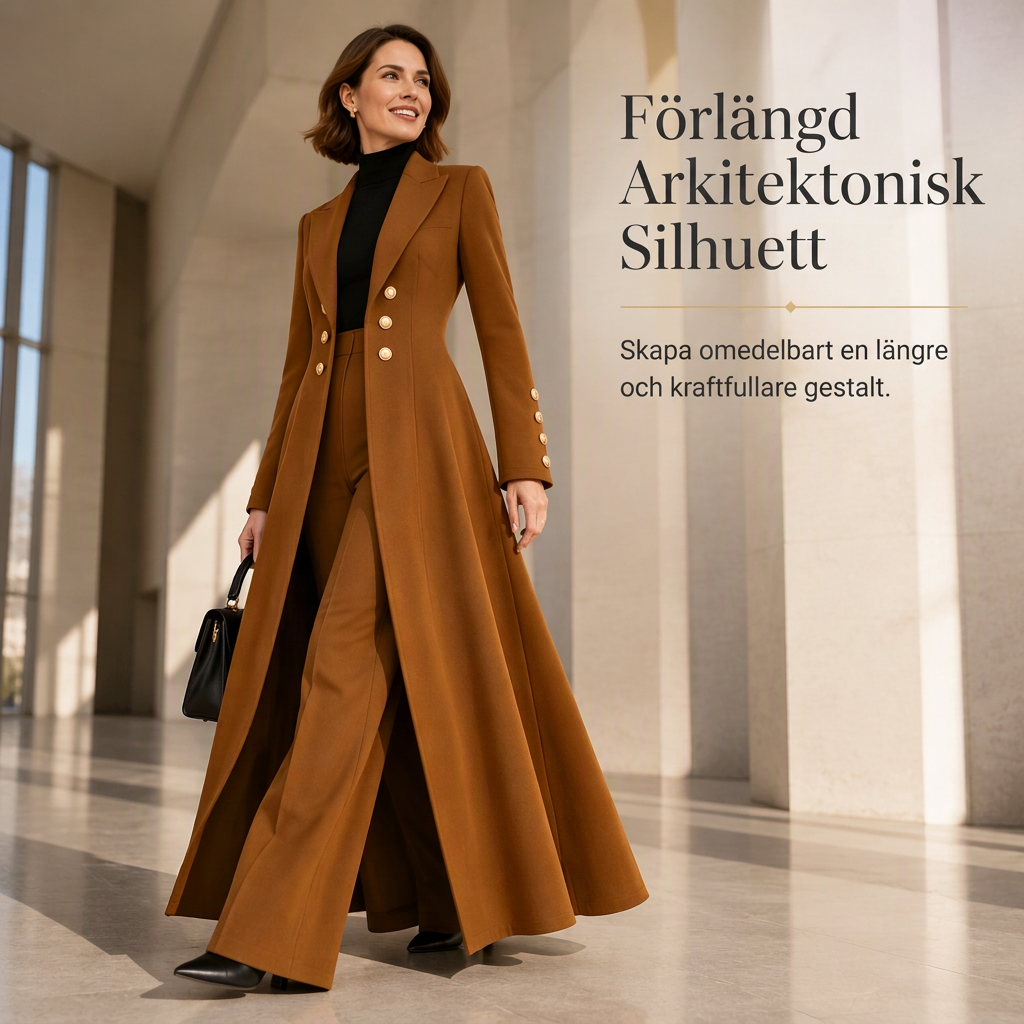 🍂Stickat set för dam med dubbelknäppt kappa och raka byxor✨