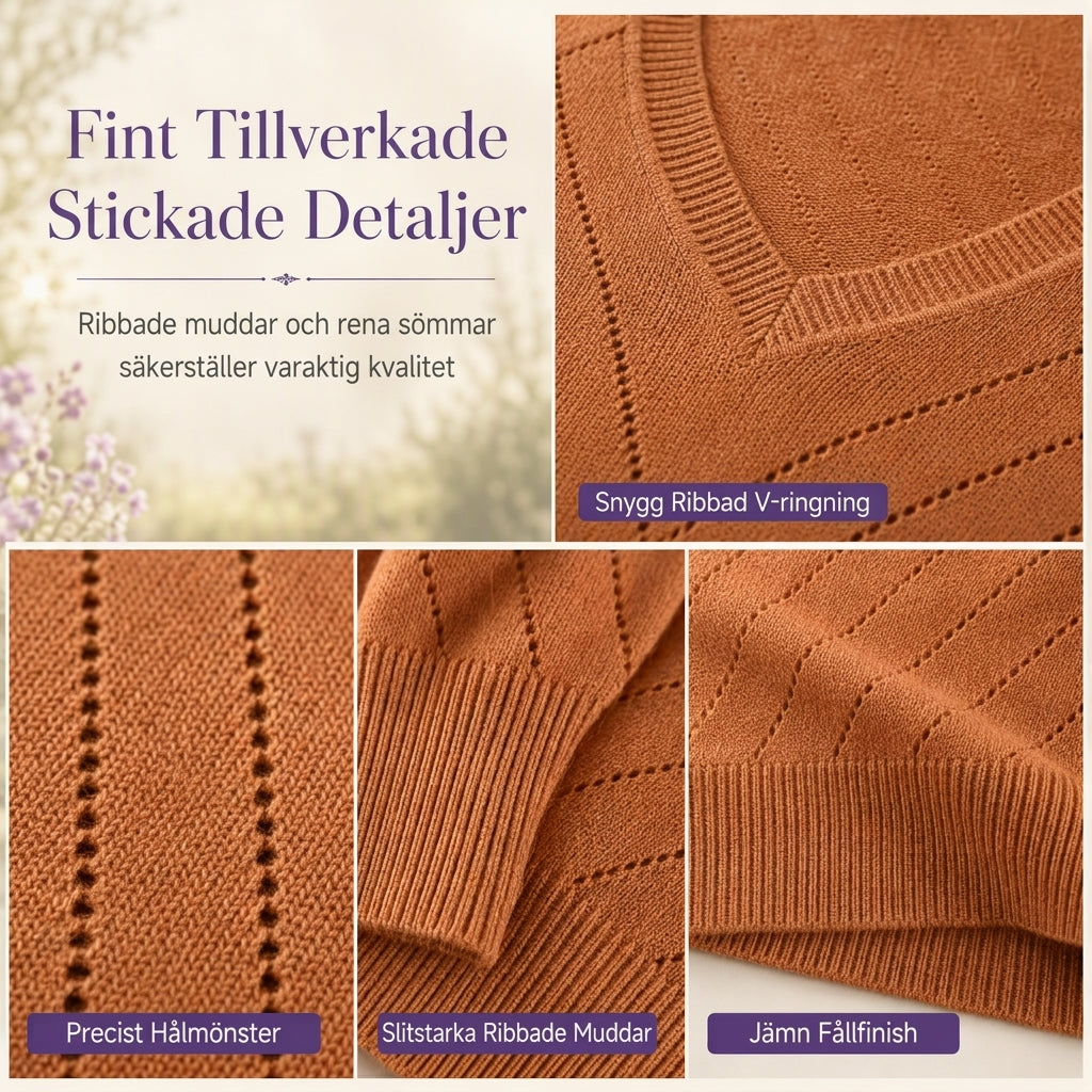 🧶V-ringad Stickad Tröja Dam – Mjuk Pointellestickning