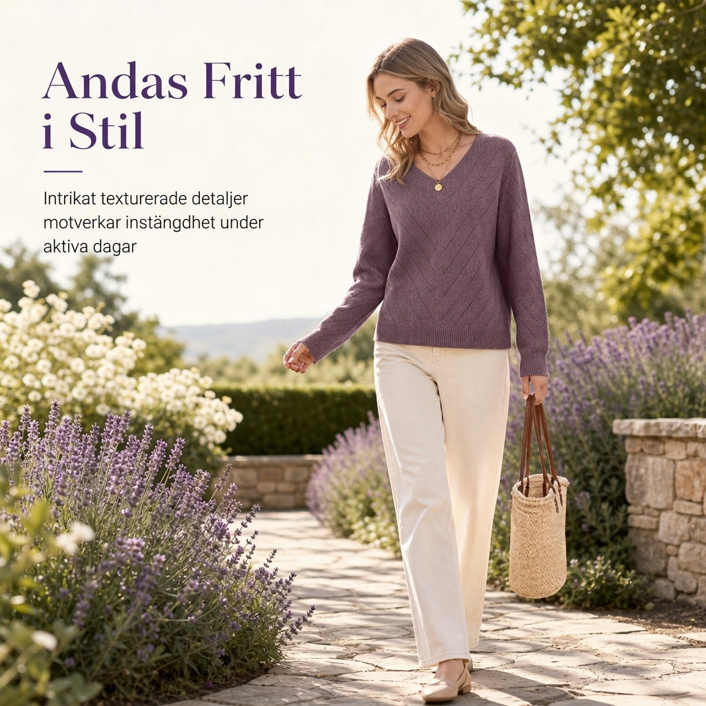 🧶 Elegant V-ringad pointelle-stickad tröja för dam – mjuk, andas, smickrande, perfekt för höst och vinter, nu till halva priset! ✨