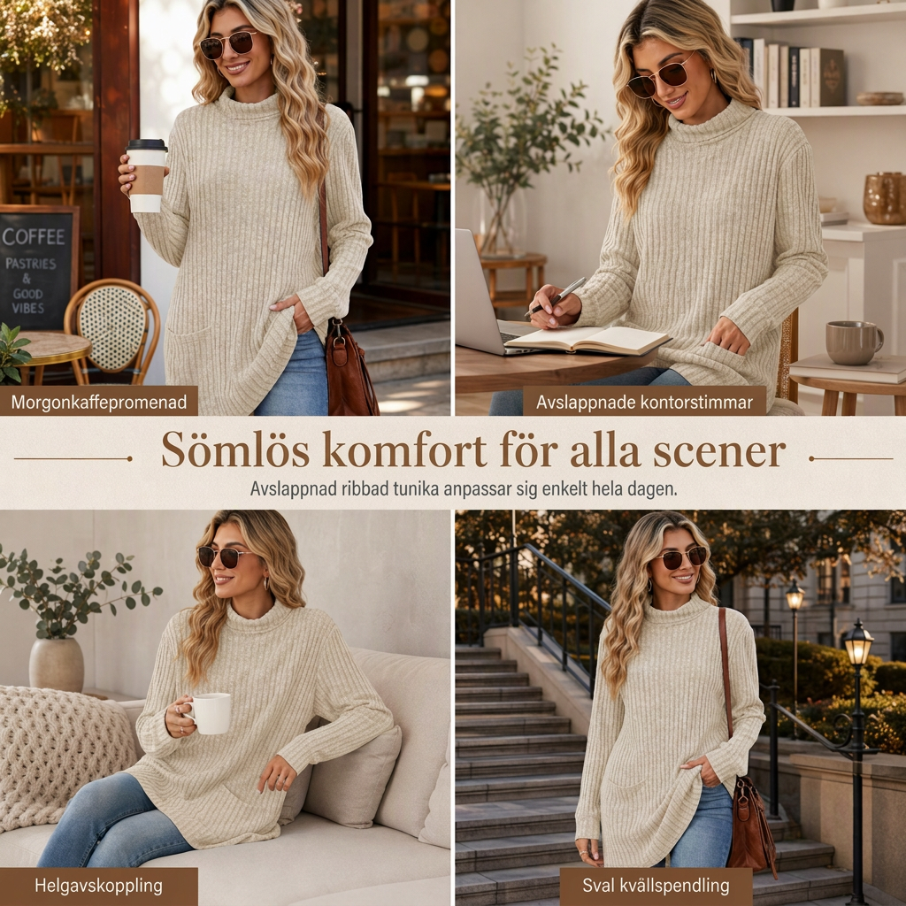 ✨ Ny kollektion 🤍Mysig Ribbstickad Tunika för Damer – Lös Passform, Mjuk Komfort och Elegant Lager-På-Lager Stil