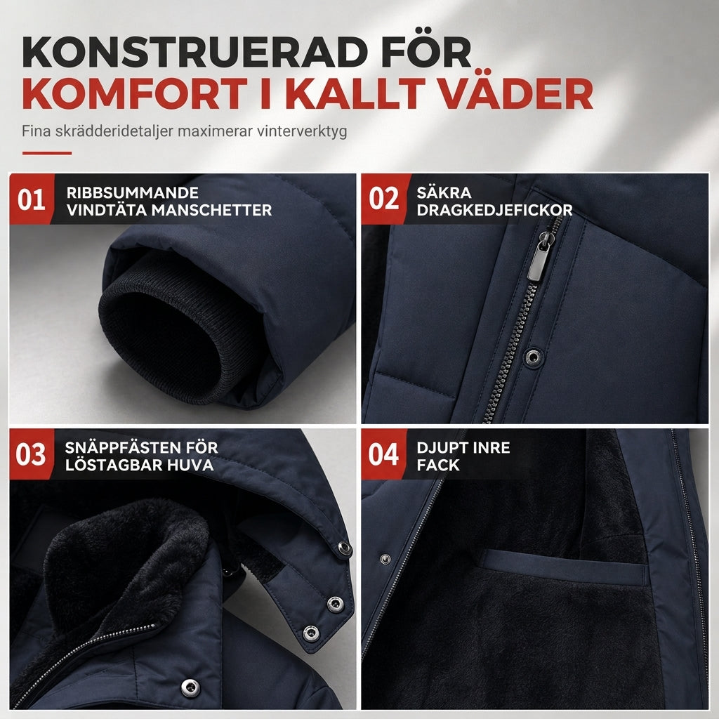 🧥 Herr Vinterjacka i Mellanlängd – Vadderad, Vindtät & Värmande Jacka för Vardag och Affär