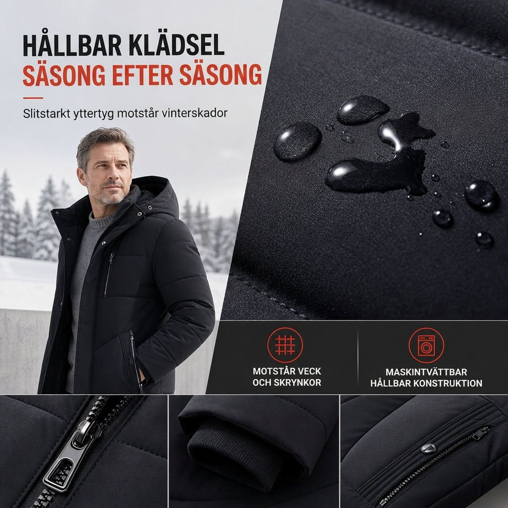 🧥 Herr Vinterjacka i Mellanlängd – Vadderad, Vindtät & Värmande Jacka för Vardag och Affär