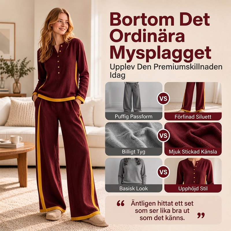 Mjukt Fritidsset Dam – Henleytopp och Vida Byxor med Kontrastrand