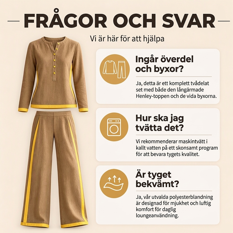 Mjukt Fritidsset Dam – Henleytopp och Vida Byxor med Kontrastrand