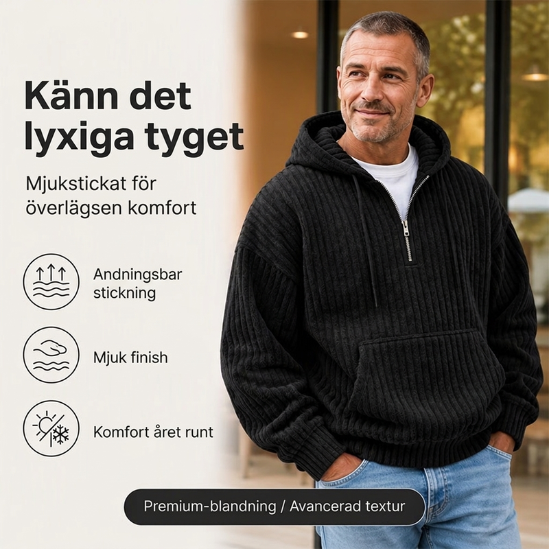 Herr Casual Halvdragkedja Manchester Huvtröja – Mjuk Komfort, Värmande Struktur & Klassisk Vardagsstil