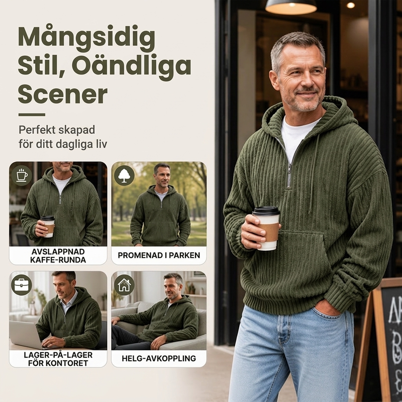 Herr Casual Halvdragkedja Manchester Huvtröja – Mjuk Komfort, Värmande Struktur & Klassisk Vardagsstil