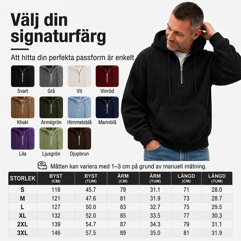 Herr Casual Halvdragkedja Manchester Huvtröja – Mjuk Komfort, Värmande Struktur & Klassisk Vardagsstil