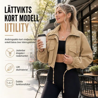 🧥 Lättviktig kort funktionsjacka för kvinnor med dragkedja, oversize-passform och justerbar fåll
