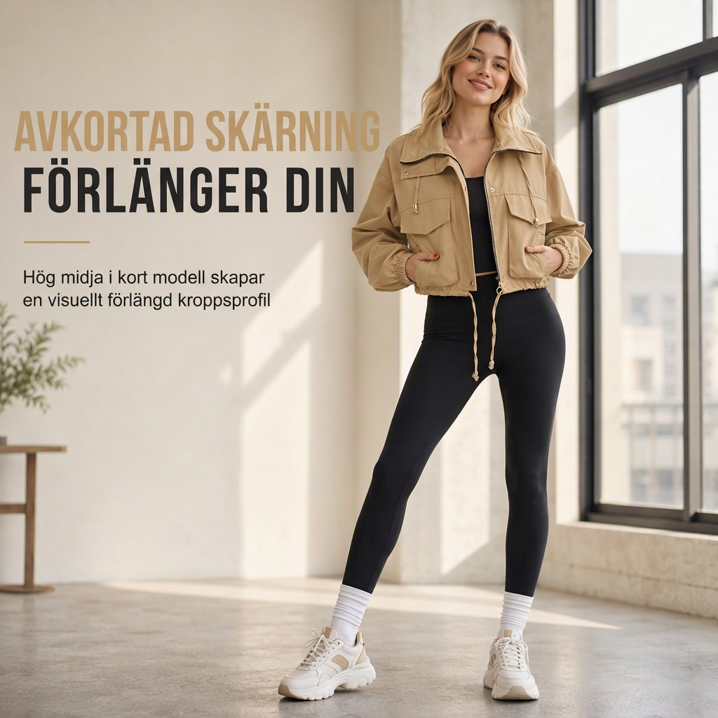 🧥 Lättviktig kort funktionsjacka för kvinnor med dragkedja, oversize-passform och justerbar fåll