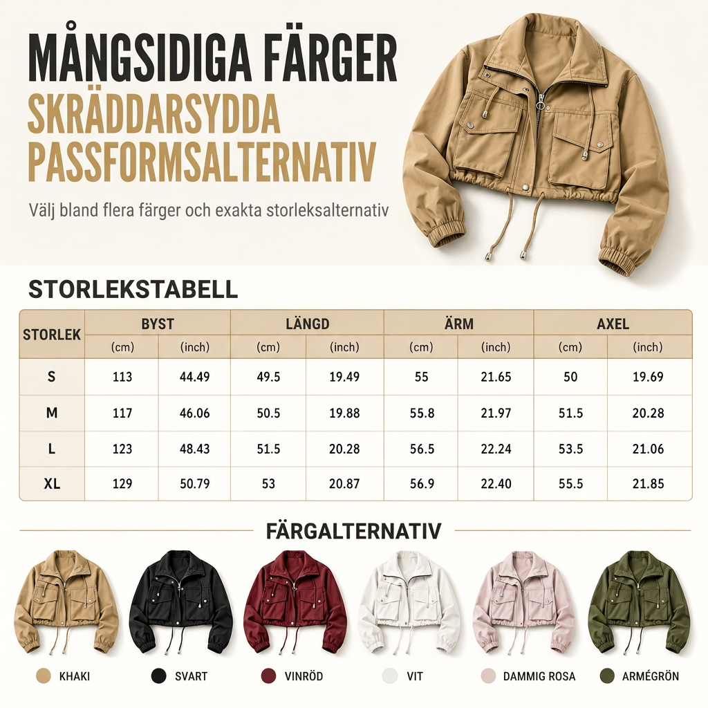 🧥 Lättviktig kort funktionsjacka för kvinnor med dragkedja, oversize-passform och justerbar fåll