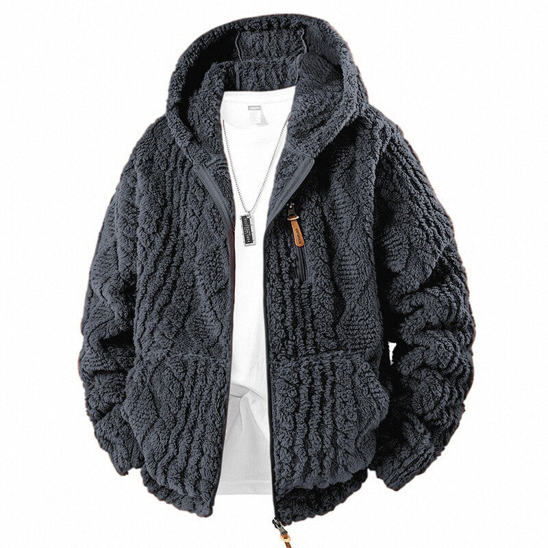 🎉 Nyhet! 🧥 Varm Fleecejacka Herr med Huva och Dragkedja – Rymlig Passform
