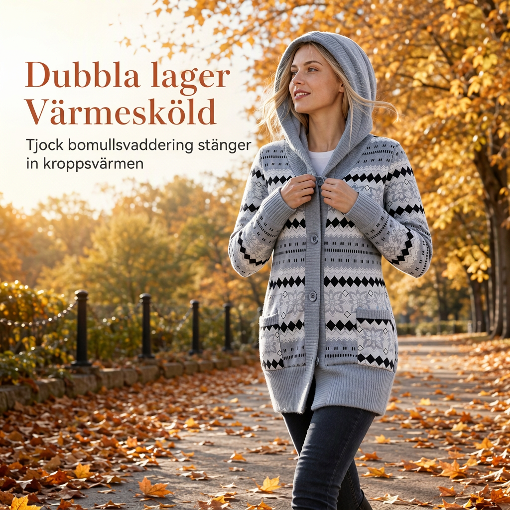 💖Vadderad Stickad Huvtröja Dam – Mjuk Bomullsfoder, Varm Komfort och Tidlös Stil