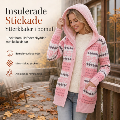 💖Vadderad Stickad Huvtröja Dam – Mjuk Bomullsfoder, Varm Komfort och Tidlös Stil