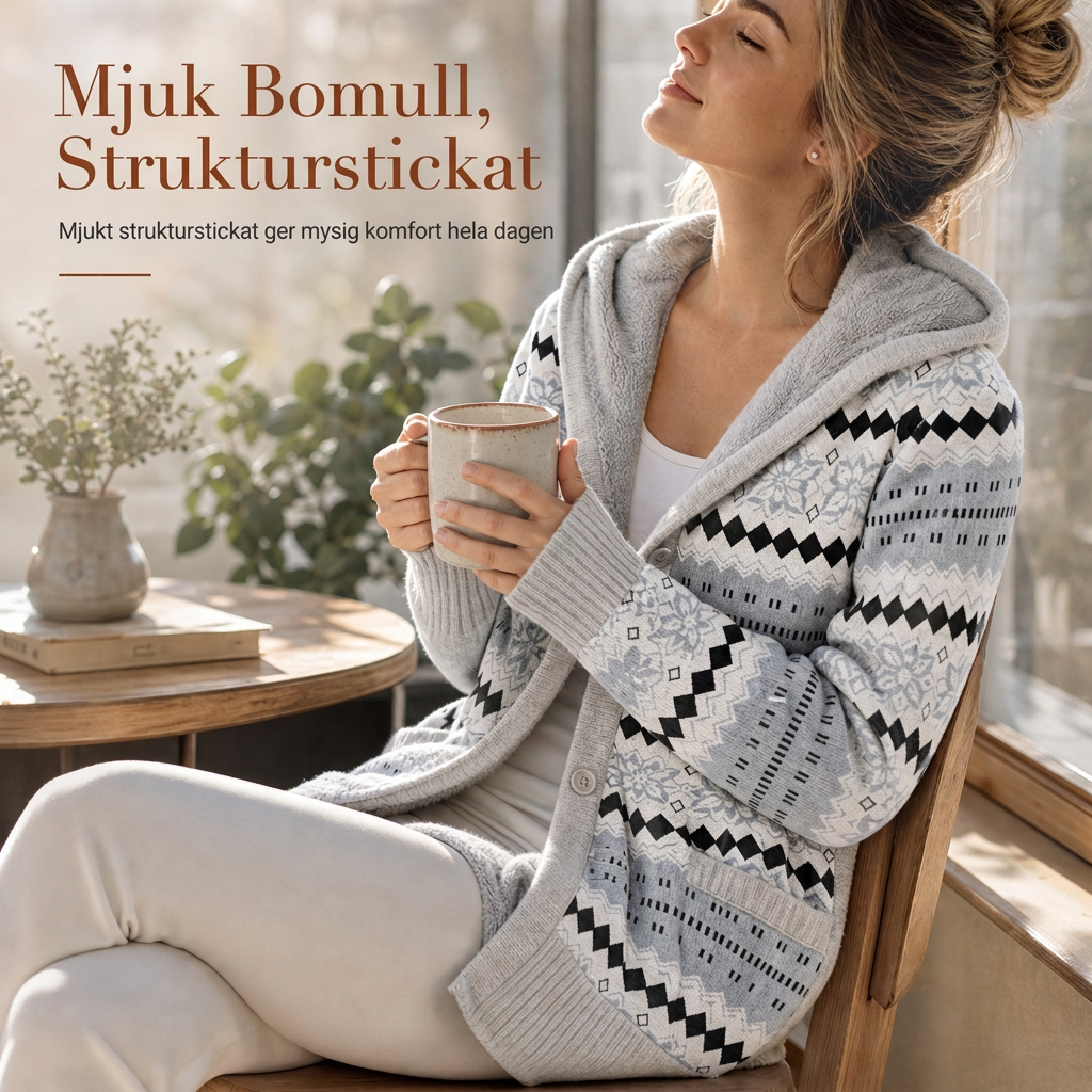 💖Vadderad Stickad Huvtröja Dam – Mjuk Bomullsfoder, Varm Komfort och Tidlös Stil