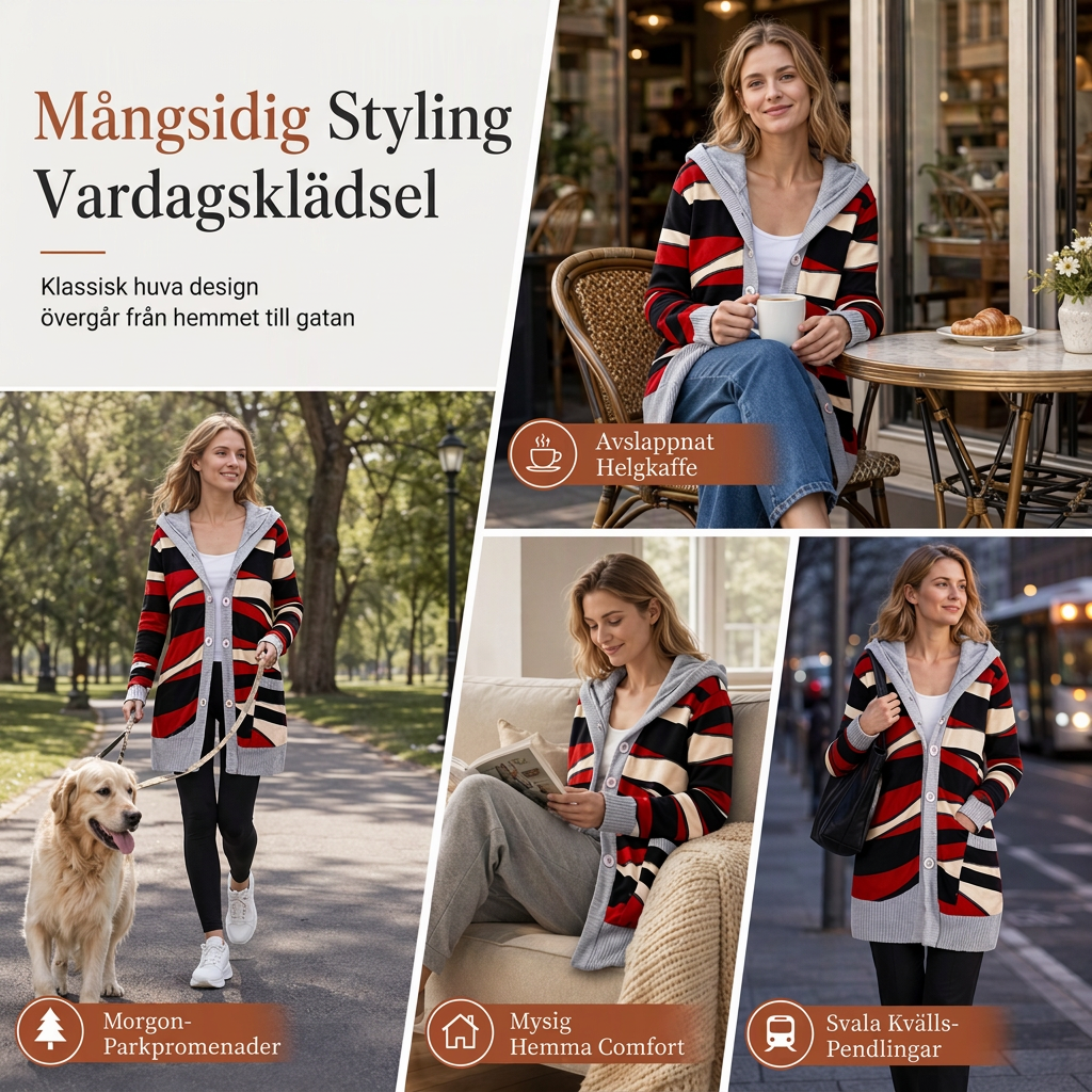 💖Vadderad Stickad Huvtröja Dam – Mjuk Bomullsfoder, Varm Komfort och Tidlös Stil
