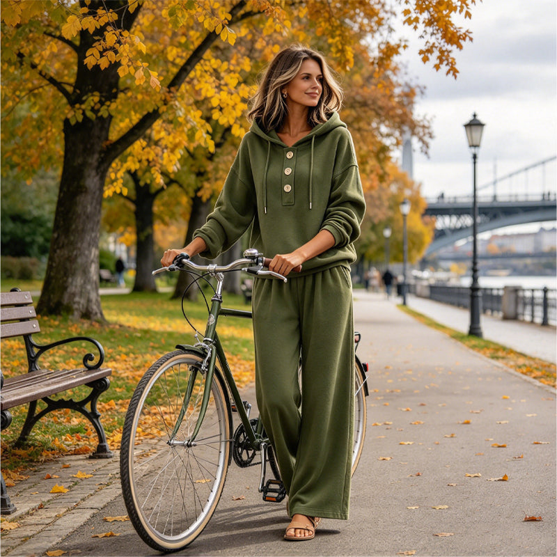 ✨ Ny kollektion 🤍Mjukt Set Dam – Huvtröja och Vida Mjukisbyxor i Borstad Kvalitet