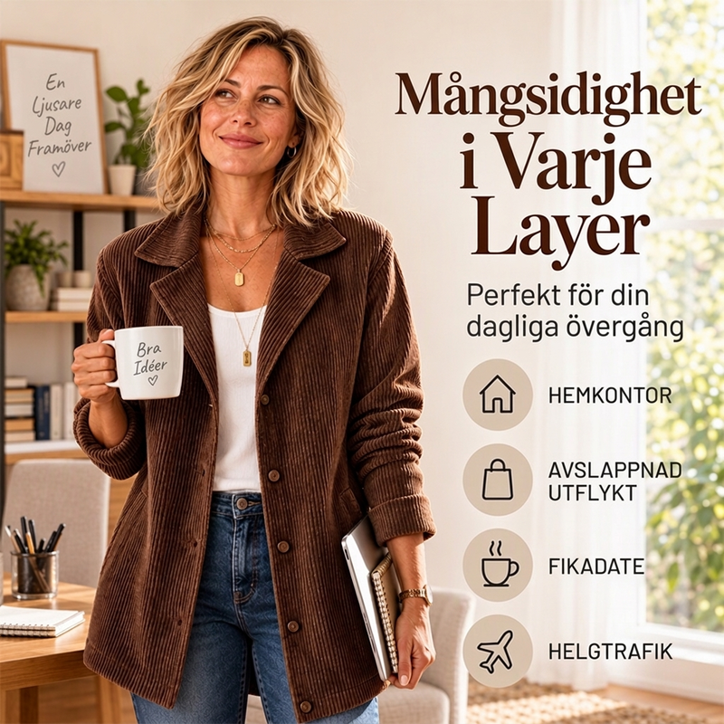 🧥✨Lång Jacka Dam i Mjuk Manchester – Knappar och Strukturerad Passform