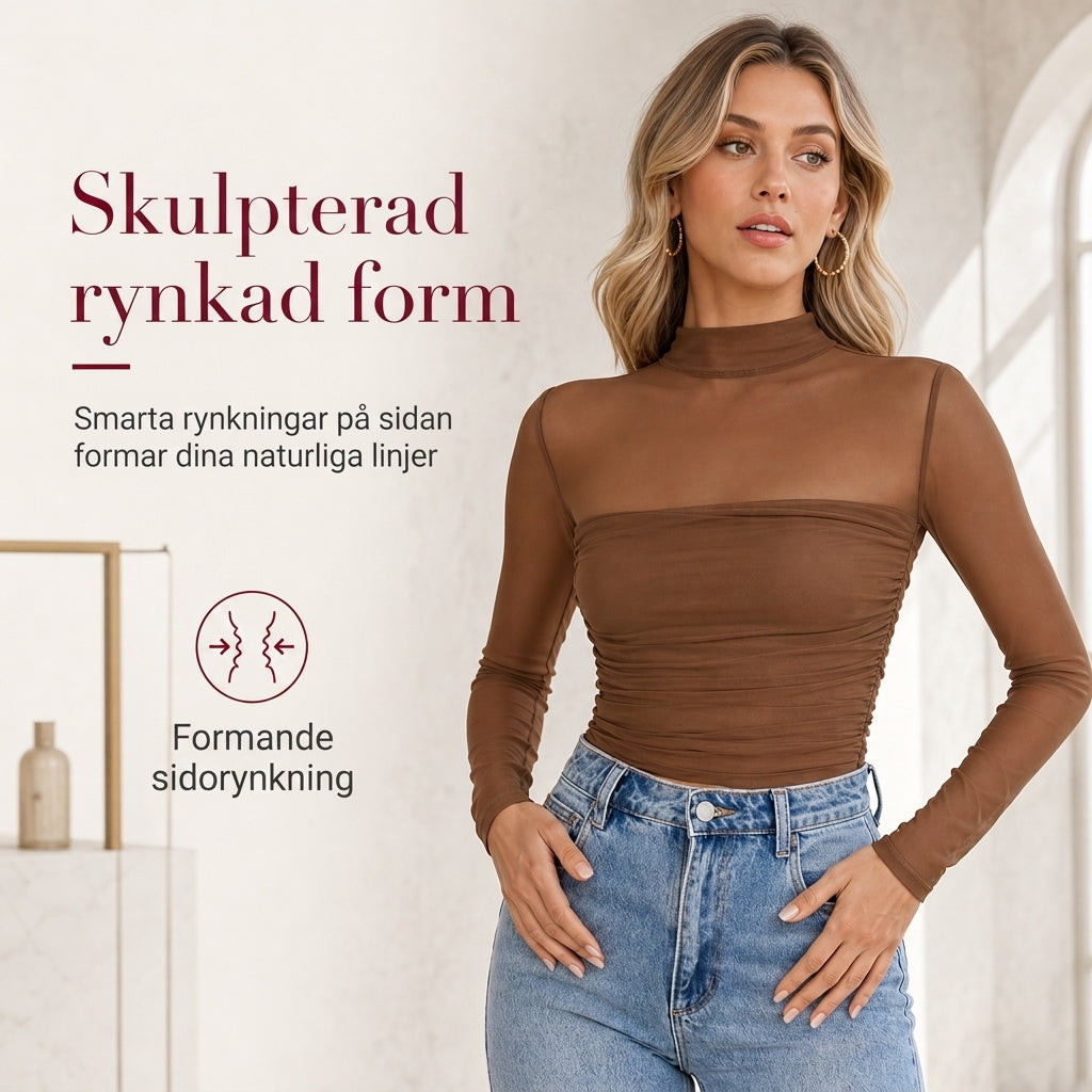 Elegant Vintage Mock Neck Spetsnäts Topp för Damer – Mjuk Passform, Klassisk Stil och Elegant Lager-På-Lager Look
