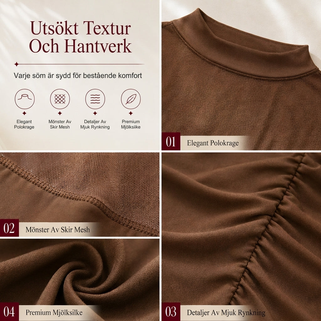 Elegant Vintage Mock Neck Spetsnäts Topp för Damer – Mjuk Passform, Klassisk Stil och Elegant Lager-På-Lager Look