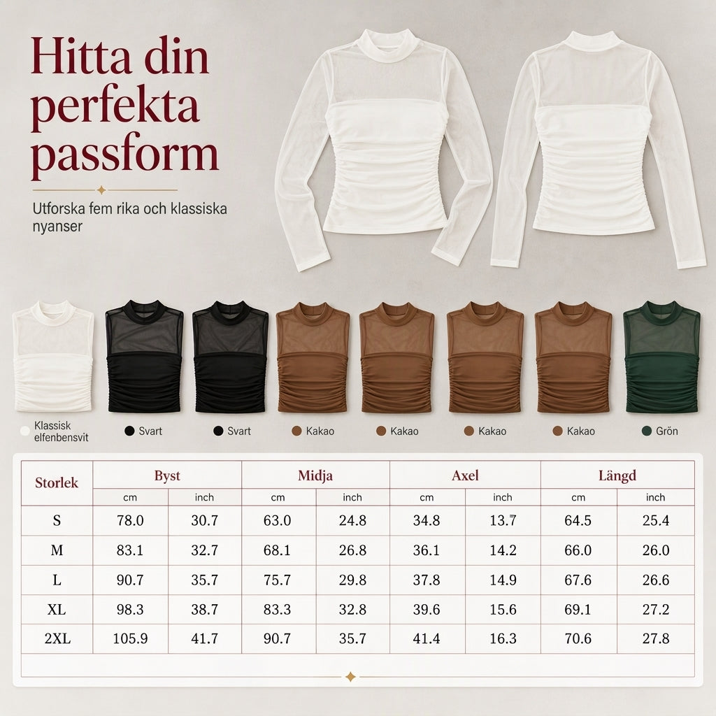 Elegant Vintage Mock Neck Spetsnäts Topp för Damer – Mjuk Passform, Klassisk Stil och Elegant Lager-På-Lager Look