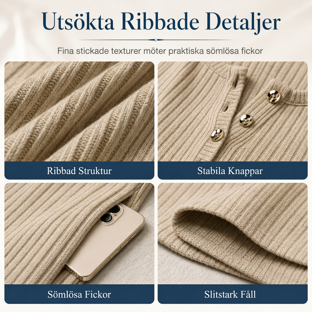 🍂 Höstkollektion ✨Ribbstickad Klänning Dam – Elegant Slim Fit, Knappdetaljer & Mjuk Komfort För Höst