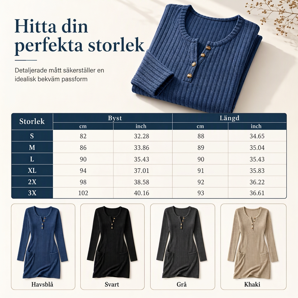 🍂 Höstkollektion ✨Ribbstickad Klänning Dam – Elegant Slim Fit, Knappdetaljer & Mjuk Komfort För Höst