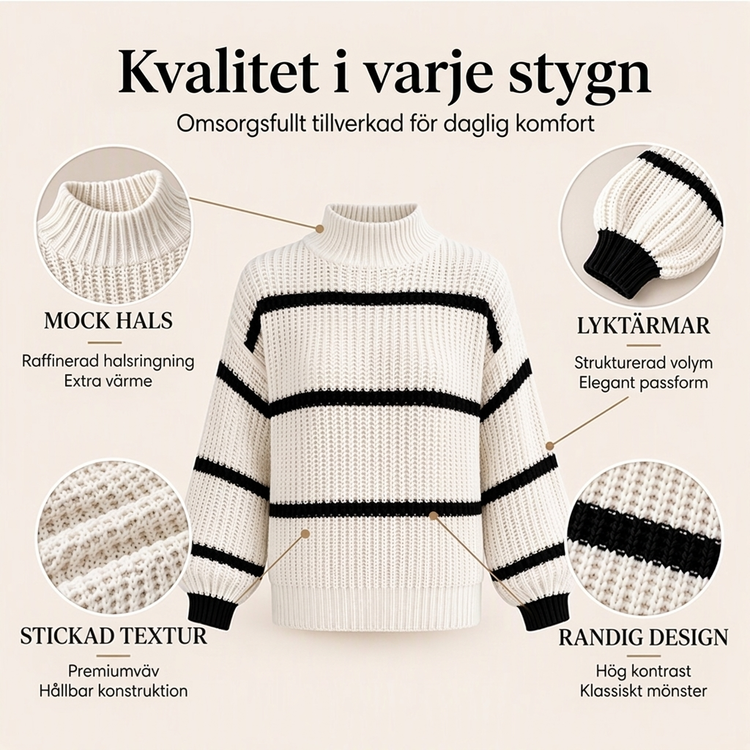 Randig Stickad Tröja Dam – Mjuk Polokrage, Avslappnad Passform & Elegant Vinterstil