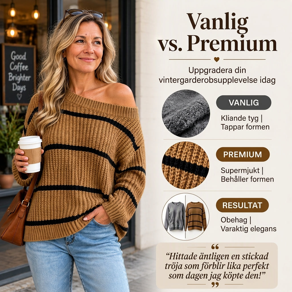 Randig Stickad Tröja Dam – Mjuk Polokrage, Avslappnad Passform & Elegant Vinterstil