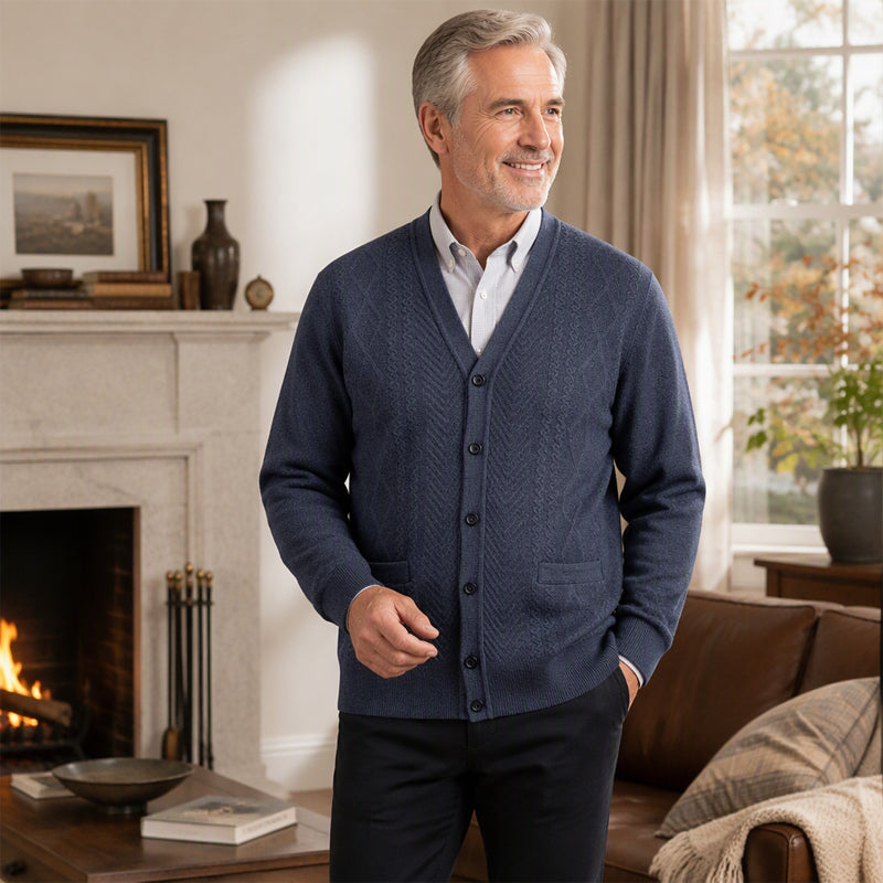 🧥Klassisk Stickad Cardigan Herr – Varm Termisk Design, Mjuk Komfort & Elegant Vardagsstil