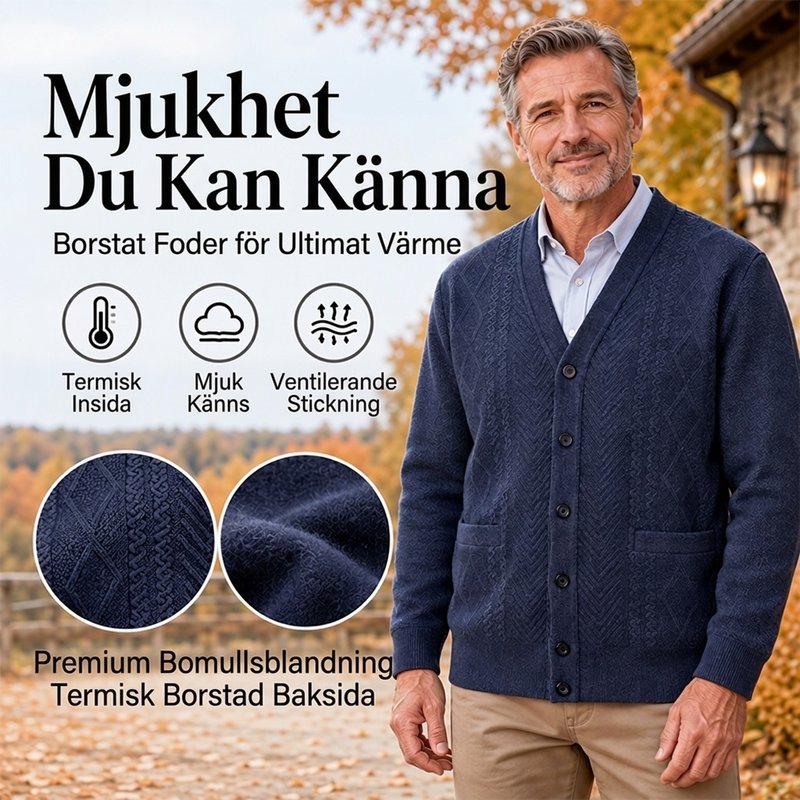 🧥Klassisk Stickad Cardigan Herr – Varm Termisk Design, Mjuk Komfort & Elegant Vardagsstil