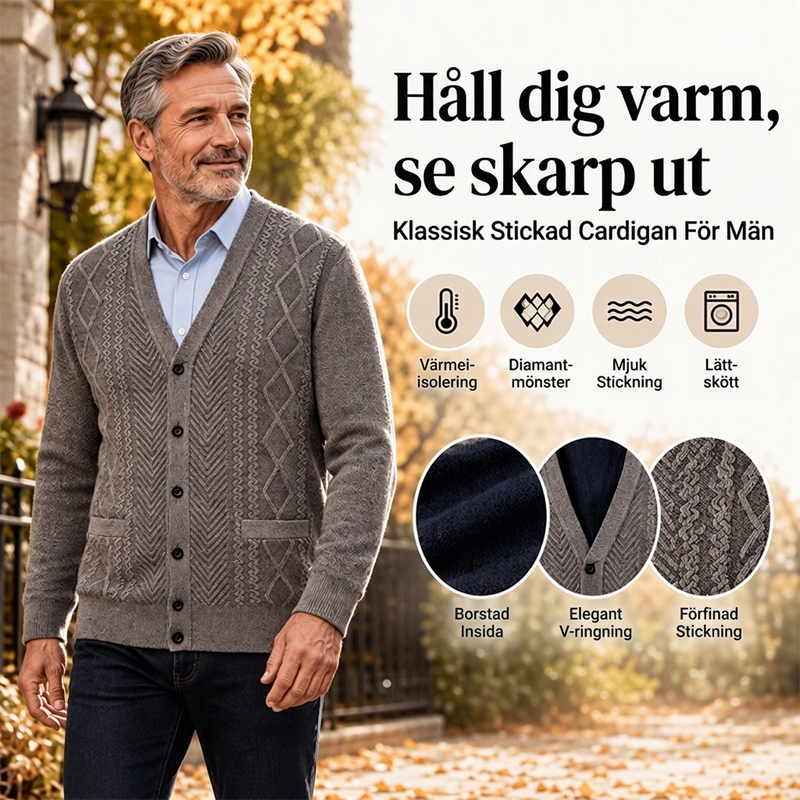 🧥Klassisk Stickad Cardigan Herr – Varm Termisk Design, Mjuk Komfort & Elegant Vardagsstil
