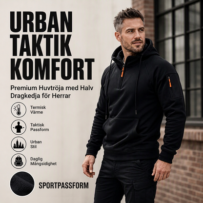 Klassisk Huvtröja Herr med Kvartsdragkedja – Varm Komfort, Sportig Passform & Urban Stil